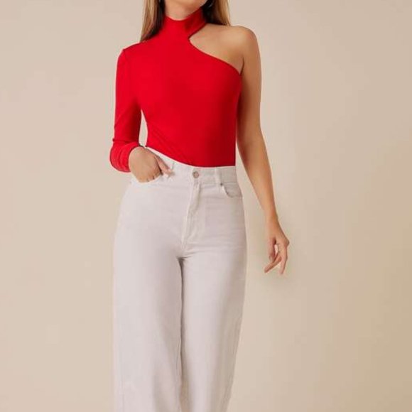 RED One Shoulder Skinny Bodysuit - Picture 11 of 12